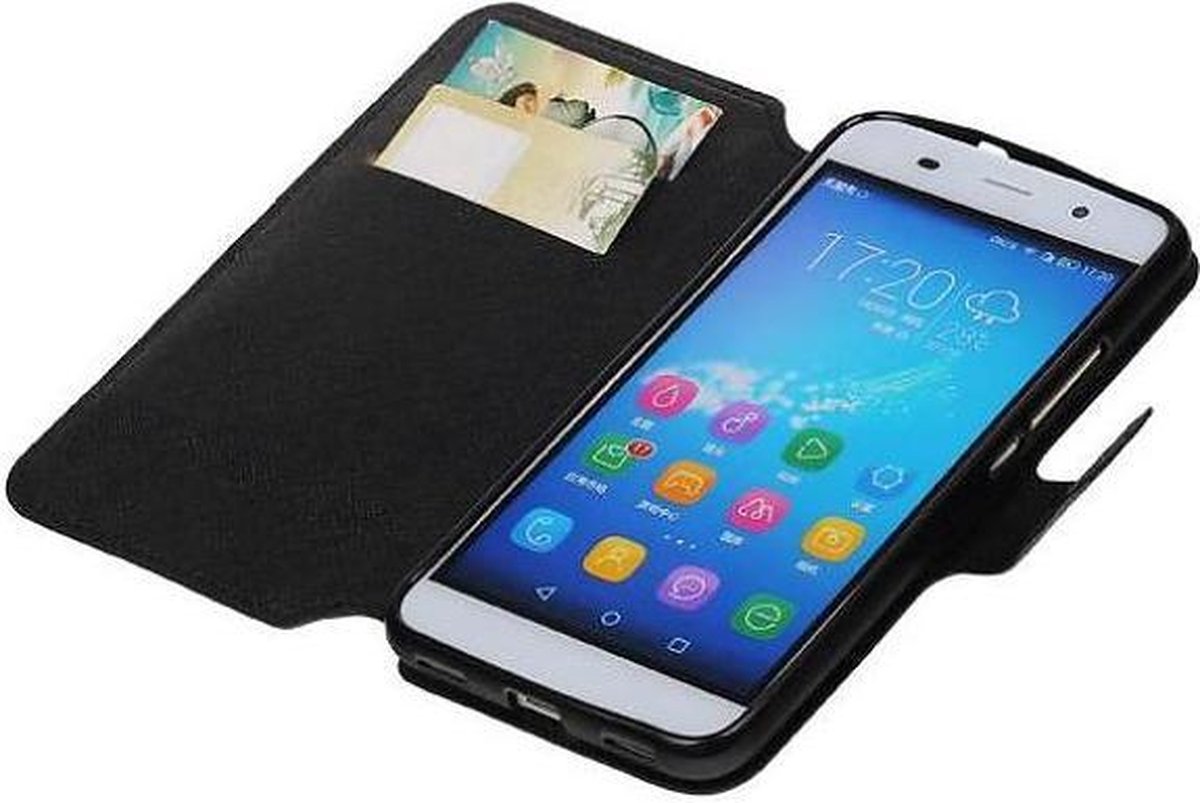 Cross Pattern TPU Bookstyle Wallet Case Hoesje Geschikt voor Honor 4 A / Y6 Zwart