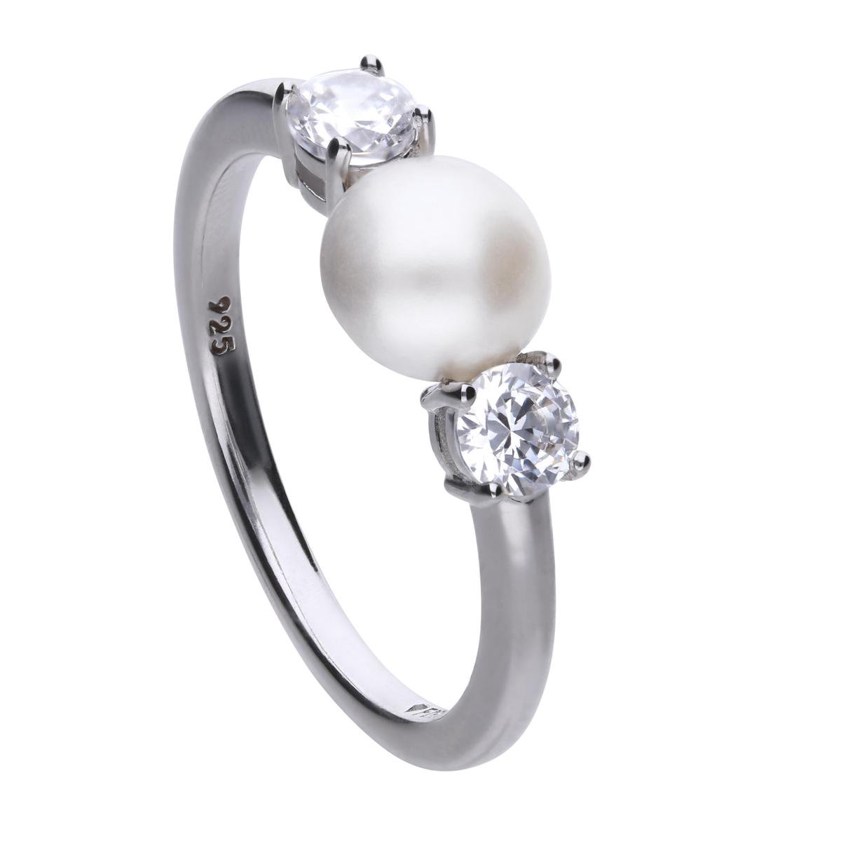 Diamonfire - Zilveren ring met parel Maat 16 - Parel - Zirkonia