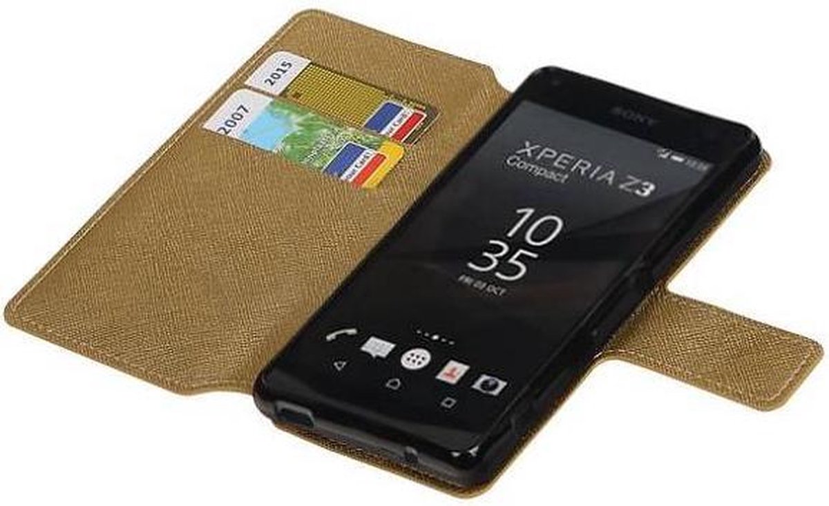 Cross Pattern TPU Bookstyle Wallet Case Hoesje Geschikt voor Xperia Z3 Compact Goud