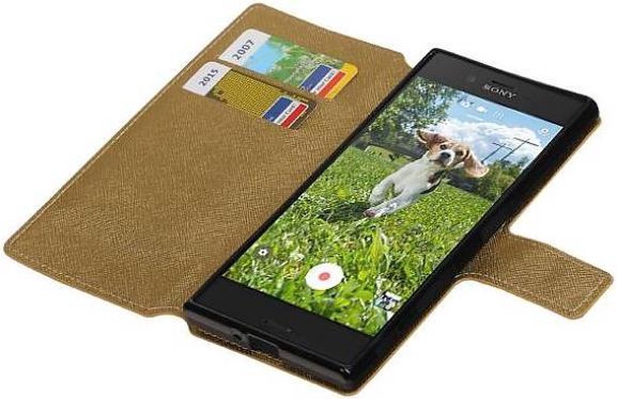 Cross Pattern TPU Bookstyle Wallet Case Hoesje Geschikt voor Xperia X Z Goud