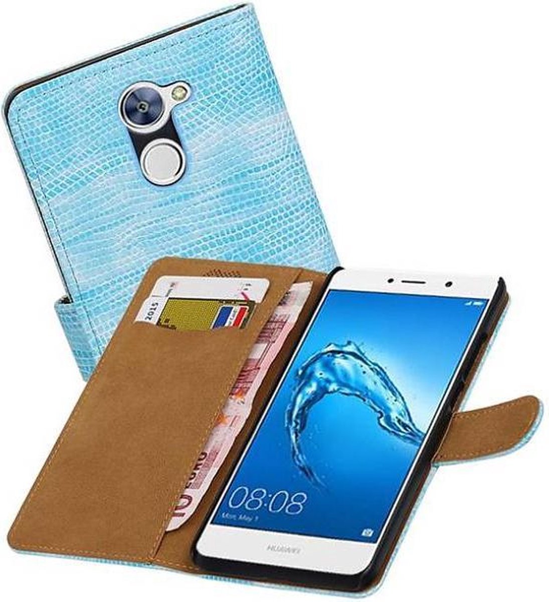 Hagedis Bookstyle Wallet Case Hoesjes Geschikt voor Huawei Y7 / Y7 Prime Turquoise