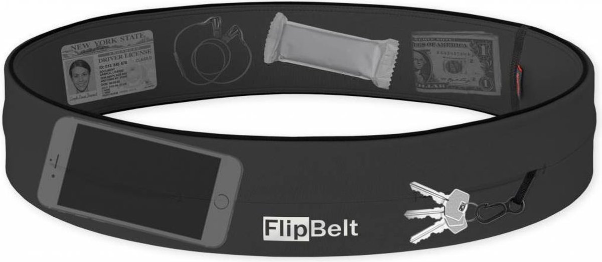 FlipBelt Classic - Running Belt – Hardloopriem voor Telefoon, Water en Meer – Unisex – Donkergrijs - S - FlipBelt