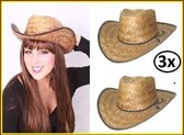 3x Stro cowboy hoed volwassen - Western wild west strohoed hard stevige hoed