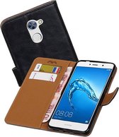 Pull Up PU Leder Bookstyle Wallet Case Hoesjes voor Huawei Y7 / Y7 Prime Zwart
