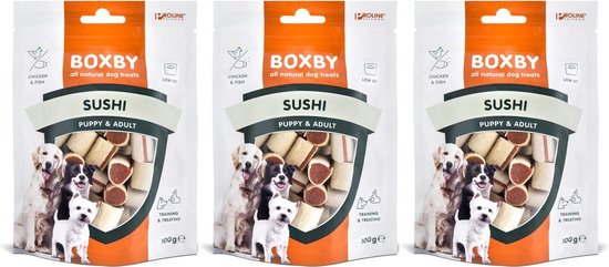 Boxby - Hondensnack Puppy & Adult - Sushhi Kip & Vis - 3 x 85gr