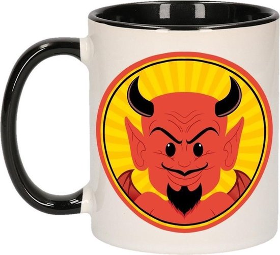 Halloween Enge duivel beker / mok - zwart / wit - 300 ml - Halloween Satan beker