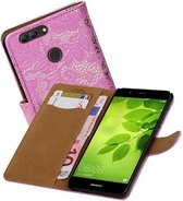 Lace Bookstyle Wallet Case Hoesjes Geschikt voor Huawei Nova 2 Plus Roze