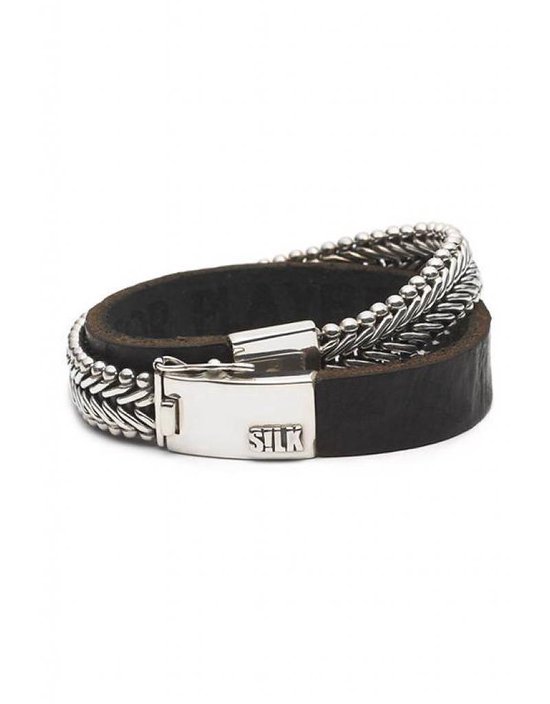 SILK Jewellery - Zilveren Armband - Classic Chevron - 214BRC.21  - bruin croco leer - Maat 21