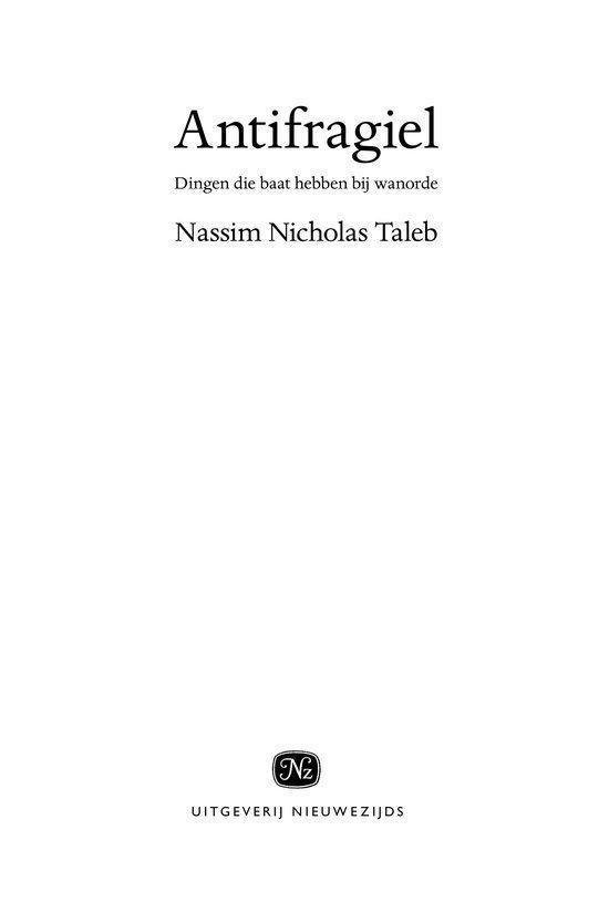Boekomslag van 'Antifragiel' van Nassim Nicholas Taleb met het logo van Uitgeverij Nieuwezijds.