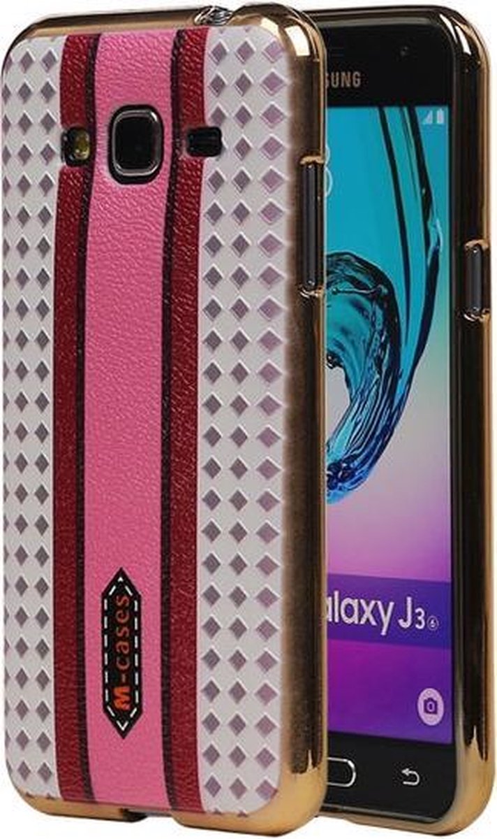 M-Cases Roze Paars Ruit Design TPU back case hoesje voor Samsung Galaxy J3 2016