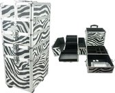 Visagie make up koffer cosmetica kappers trolley beauty case 4 in 1 Zebra motief