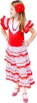 Spaanse Flamenco jurk - Rood/Wit - Maat 128/134 (10) - Verkleed jurk meisje prinsessenjurk