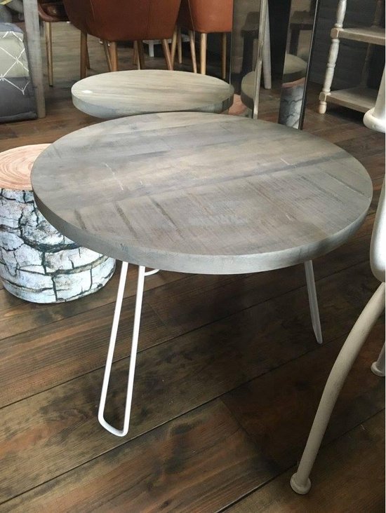 Betere bol.com | Ronde salontafel met grijs houten blad, wit onderstel 60 cm IT-32