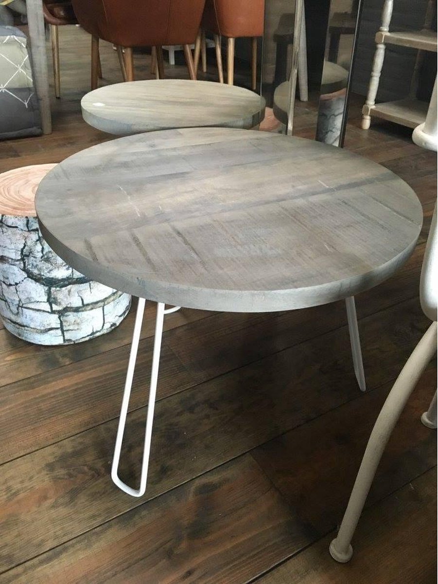 Ronde salontafel met grijs houten wit onderstel 60 cm | bol.com