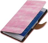 Hagedis Bookstyle Wallet Case Hoesjes Geschikt voor Sony Xperia Z4 Z3+ Roze