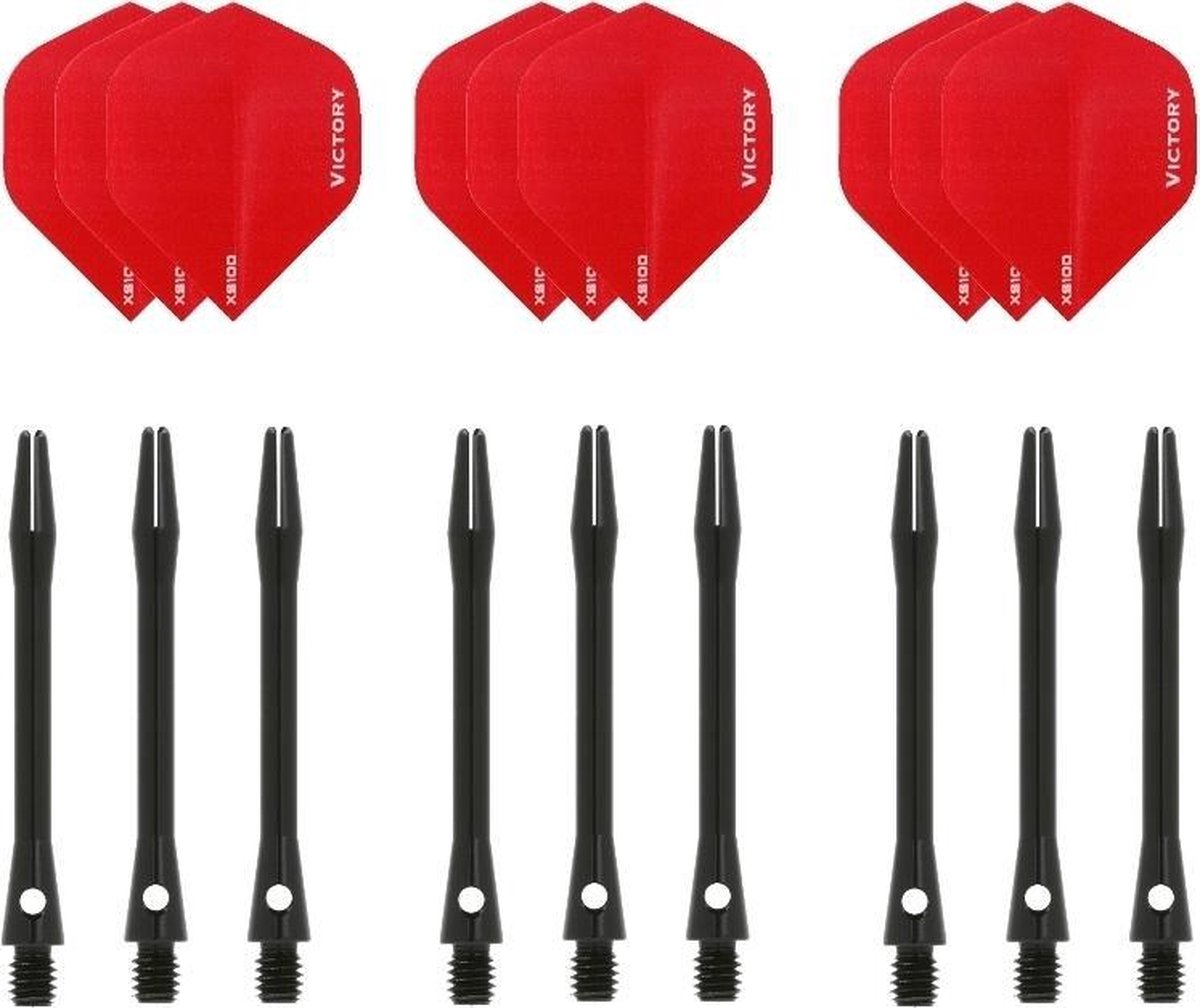 Darts Set - 3 sets - XS100 Poly - Rood - Darts flights - plus 3 sets - aluminium - darts shafts - zwart - medium