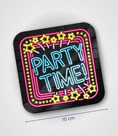 Neon glas onderzetters - Party time - 6 stuks