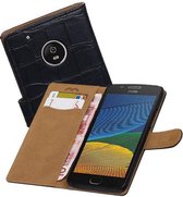 Croco Bookstyle Wallet Case Hoesjes Geschikt voor Moto G5 Zwart