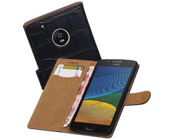 Croco Bookstyle Wallet Case Hoesjes Geschikt voor Moto G5 Zwart