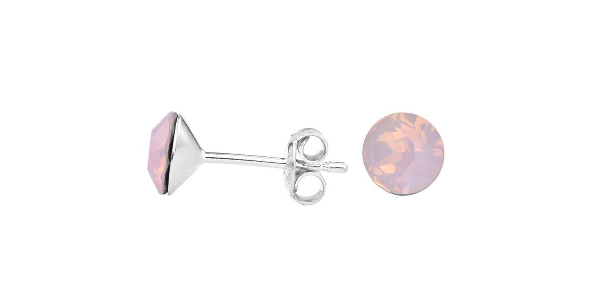 ARLIZI 1425 Oorbellen roze opaal Swarovski kristal oorknoppen - sterling zilver - 6 mm