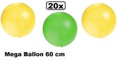 20x Mega Ballon 60 cm geel/groen - Ballon carnaval festival feest party verjaardag landen helium lucht thema