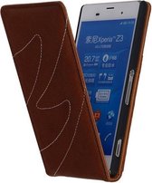 Sony Xperia Z3 - Classic Echt Leer Map Flip Hoesje - Bruin