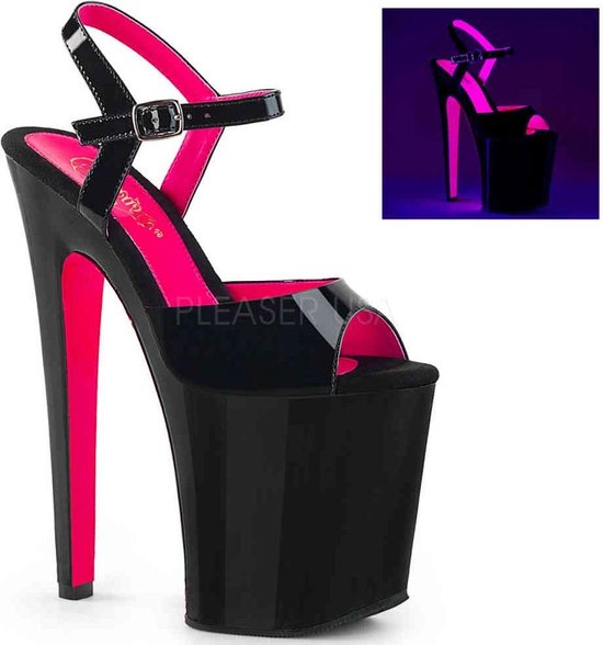Pleaser - XTREME-809TT Sandaal met enkelband, Paaldans schoenen - Paaldans schoenen - 35 Shoes - Zwart/Roze