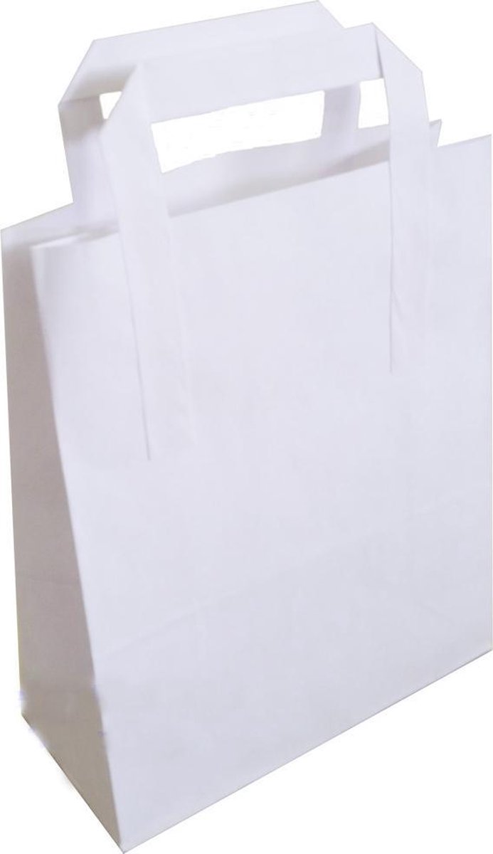 50 witte papieren draagtassen In Kraftpapier Met Platte Oren 18x8x22cm