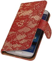 Rood Lace / Kant Design Book Cover Hoesje Galaxy S4 I9500