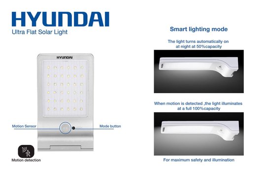 Hyundai - Ultra dunne LED buitenlamp op zonne-energie | bol.com