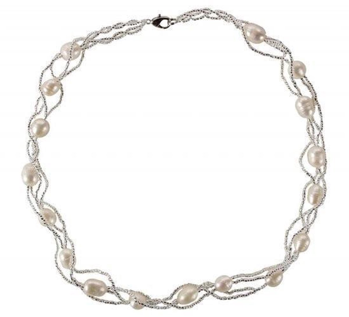 Zoetwater parel ketting Twine Pearl White - echte parels - wit - zilver