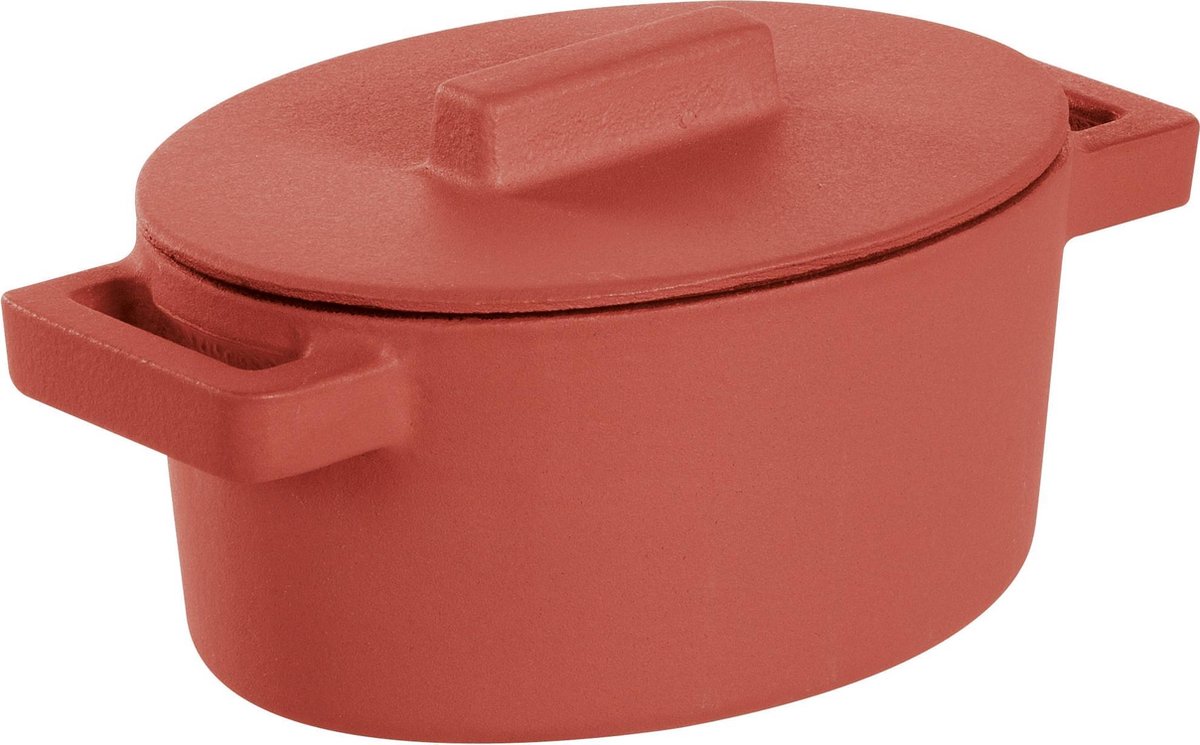 Sambonet - Gietijzer Braadpan Rood - Ovaal -13 cm x 10 cm incl deksel