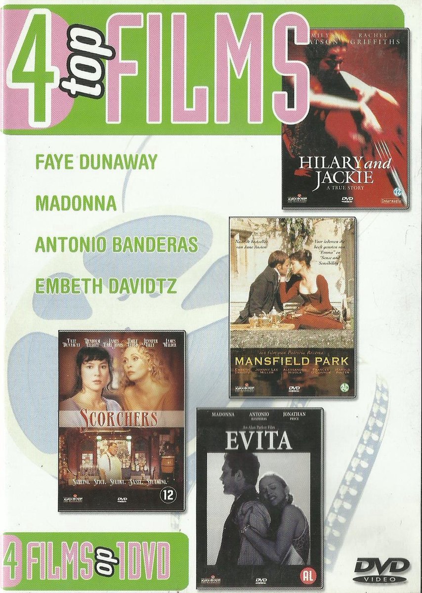 Benza 4 TOP Films op 1 DVD Hilary and Jackie / Mansfield Park / Evita / Scorchers