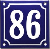 Emaille huisnummer blauw/wit nr. 86