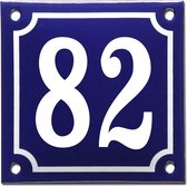 Emaille huisnummer blauw/wit nr. 82