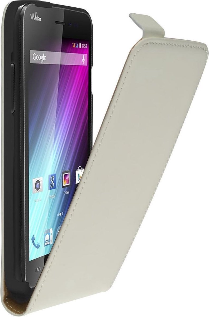 Wit Lederen Flip Case Hoesje Voor Wiko Lenny