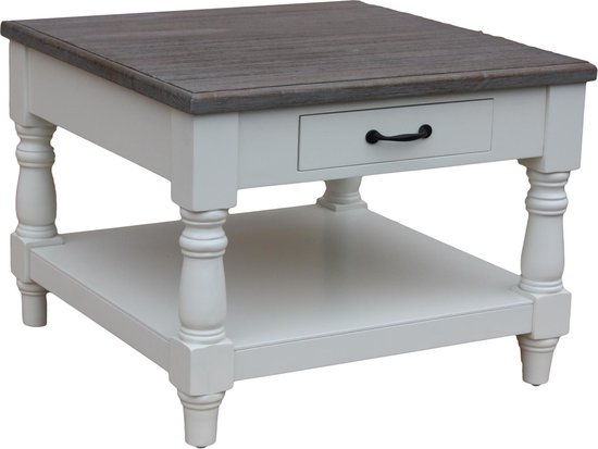 HSM Collection - salontafel vierkant - 1 lade - grijs eiken / wit | bol.com