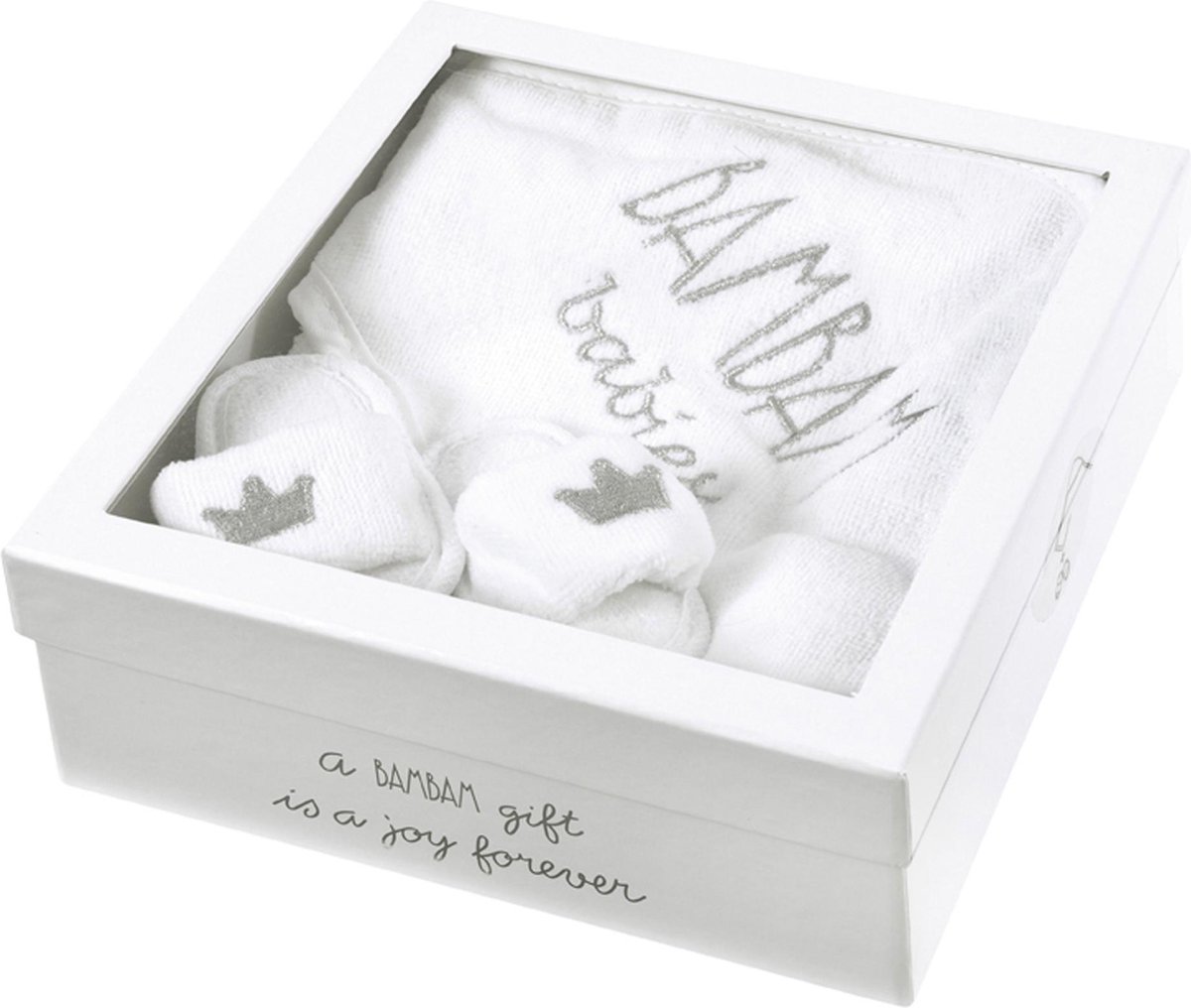 Goedkoopste BamBam Cadeaudoos Wellness - Handdoek met capuchon, Hotel Slippers - Wit - Baby cadeau