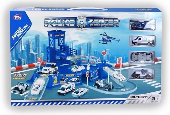 vandaag vriendschap Opgewonden zijn Speelgoed politie garage met speelgoedautos en politie helikopter - 36 x 20  cm -... | bol.com