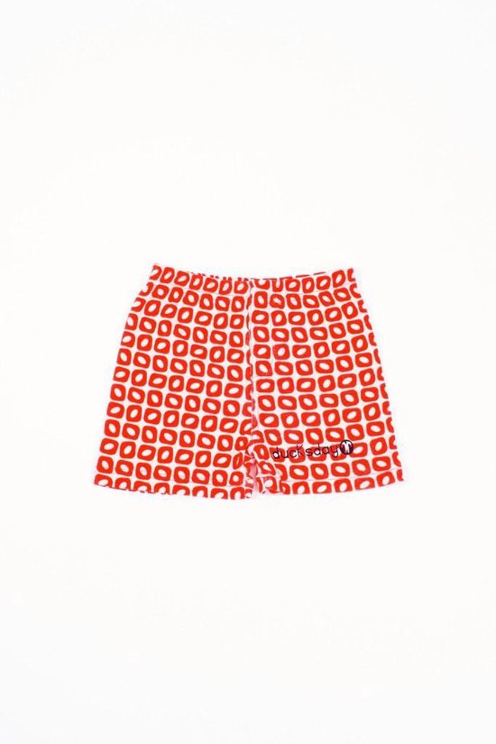 Ducksday - short - pyjama  short - elastische taille - stretch - katoen - unisex – Rood -  Wit-  Funky Red – 4 jaar - promo