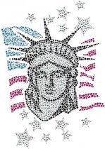 New York Lady Liberty Sterren Strass Strijk Applicatie 20 cm / 29 cm / Blauw Zilver Rood