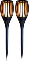 Set van 2x stuks Halloween horror decoratie solar LED tuinfakkels zwart 78 cm - Tuinverlichting/thema feestversiering
