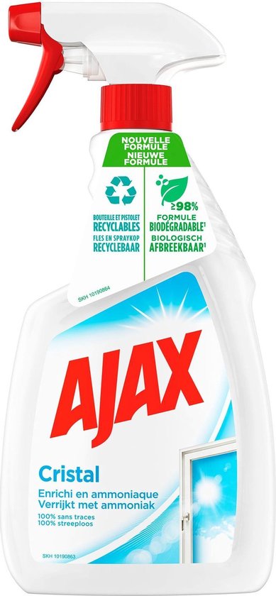 Ajax - Spray nettoyant pour vitres Cristal - Avec ammoniaque - 6 x 750 ml |  bol.com