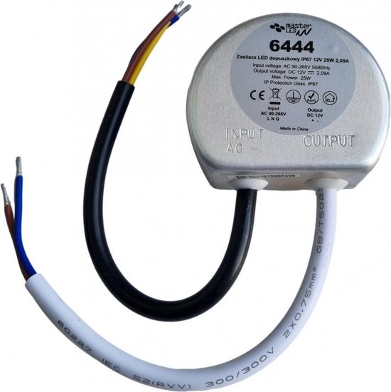 LED voeding - compact - rond | in 230V AC - uit 12 Volt DC | 25 Watt - 2,09A | IP67