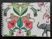 Luxe Schetsboek Tekenblok - A4 - 21x29,7cm - 140grams wit papier - Jungle Grey - dierenprint - Ringband - WireO