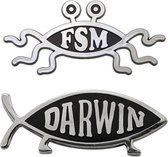 Broche set 2 stuks | FSM Vliegend Spaghetti Monster | Grappig Darwin vis evolutie  | Grappige Sierpin | Kleding pin | Pin voor rugzak | Metalen pin |