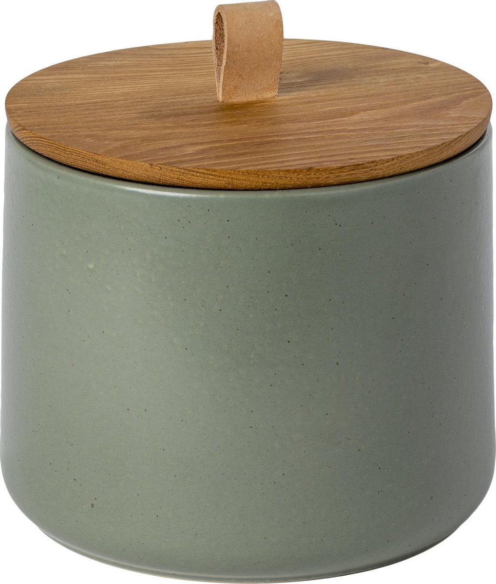 WENKO Voorraadpot Mala 0,7 liter, hoogwaardige, witte keramieken pot met aquareldecoratie in blauw, FSC®-gecertificeerd bamboe deksel en siliconen ring voor luchtdichte opslag, 13 × 10,5 cm