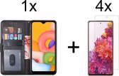 Samsung A32 5G hoesje bookcase zwart - Samsung Galaxy A32 5G  wallet case portemonnee hoes cover hoesjes - 4x Samsung Galaxy A32 5G screenprotector