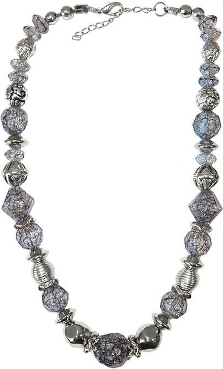 Korte Ketting met Grijze en Zilveren Kralen