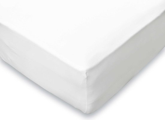 Wit jersey hoeslaken met elastische rand.